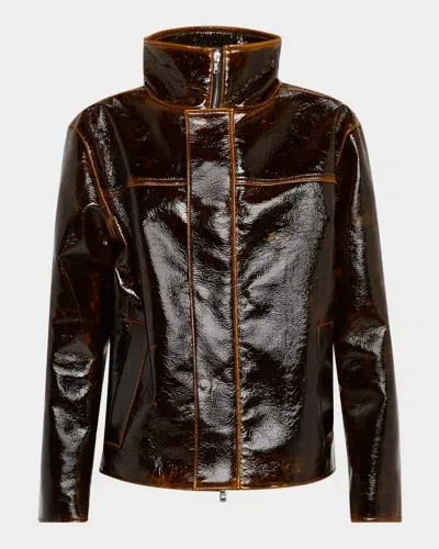 Brandon Maxwell The Everett Trucker Jacket With Tall Collar Mahogany Glaze