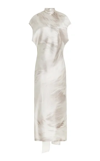 Brandon Maxwell The Evie Silk Midi Shift Dress With Neck Scarf In Silver