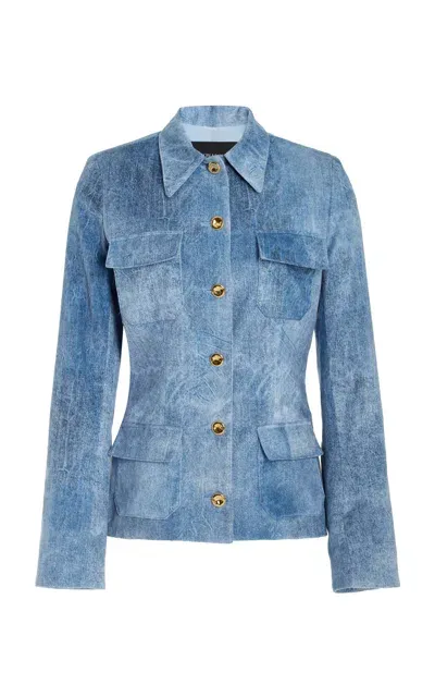 Brandon Maxwell The Gage Tailored Velvet Denim Jacket In Medium Wash