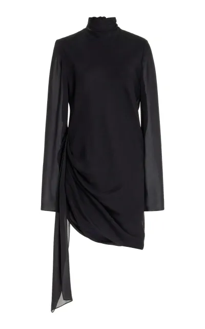 Brandon Maxwell The Raina Silk Midi Dress With Neck Scarf In Black