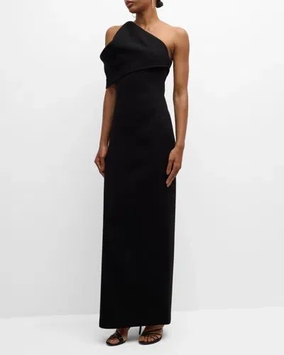 Brandon Maxwell The Romee One-shoulder Draped Wool-crepe Gown In Black