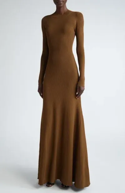 Brandon Maxwell The Vanessa Mock Neck Knit Maxi Dress In Brown