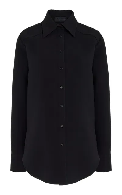 Brandon Maxwell The Vince Western-yoked Wool-silk Crepe Shirt In Black