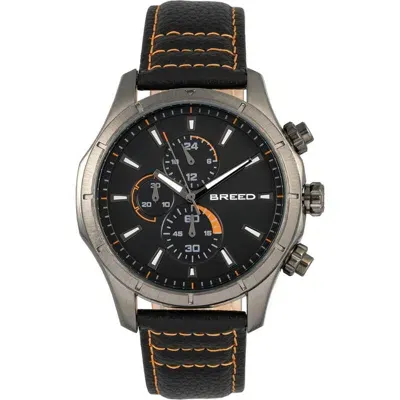 Breed Lacroix Chronograph Leather-band Watch In Gunmetal/orange