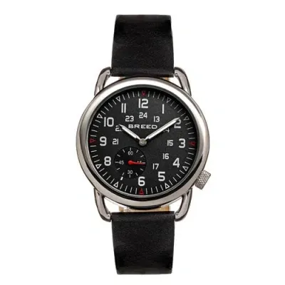 Breed Regulator Leather-band Watch W/second Sub-dial In Black