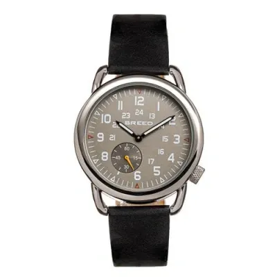 Breed Regulator Leather-band Watch W/second Sub-dial In Black/gunmetal