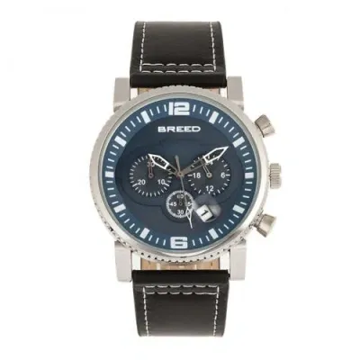 Breed Ryker Chronograph Leather-band Watch W/date In Black/blue