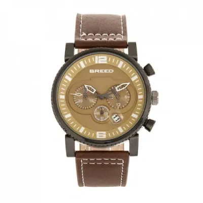 Breed Ryker Chronograph Leather-band Watch W/date In Brown/camel