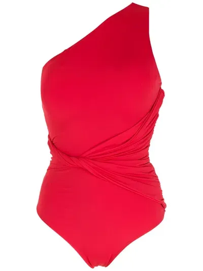 Brigitte Draped-detail Swimsuit In Red