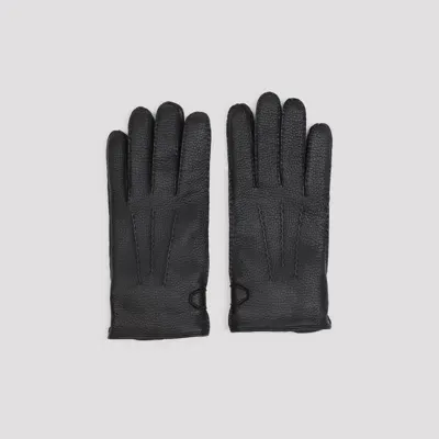 Brioni Leather Gloves In Black