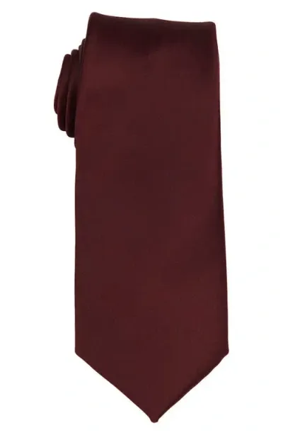 Brooklyn Brigade Solid Satin X-long Tie In Cabernet