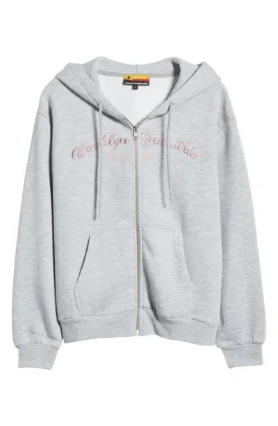 Brooklyn Industries 1998 Embroidered Cotton Graphic Zip-up Hoodie In Grey Melange