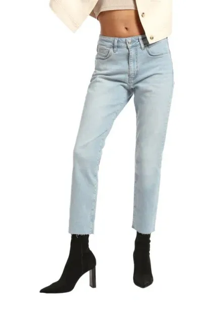 Brooklyn Industries Court Raw Hem High Waist Ankle Tapered Jeans In Bleached Denim