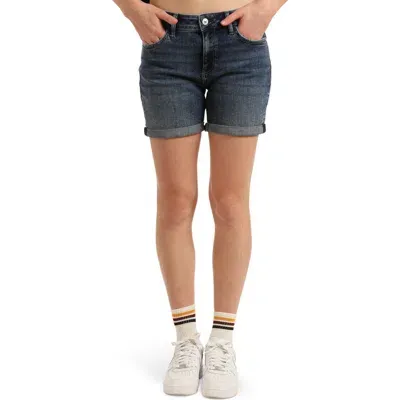 Brooklyn Industries Crown Mid Rise Boyfriend Shorts In Dark Brushed Denim