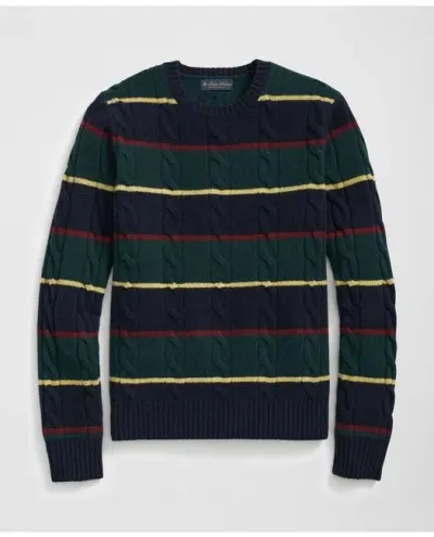 Brooks Brothers Archive Cable Striped Sweater In Merino Wool In Navy