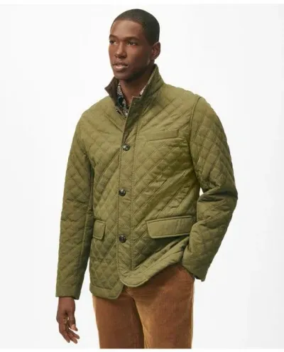 Brooks Brothers Diamond-quilted Blazer In Cotton Blend In Olive