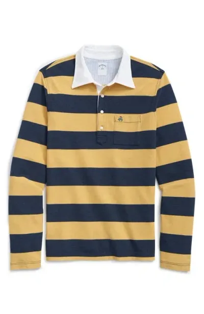 Brooks Brothers Stripe Long Sleeve Cotton Polo In Yellow/blue