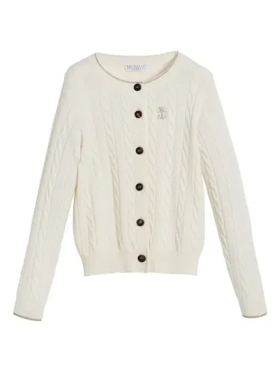 Brunello Cucinelli Kids' Cable-knit Cardigan In White