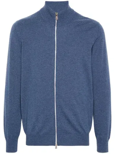 Brunello Cucinelli Zip-up Cashmere Jumper In Blue