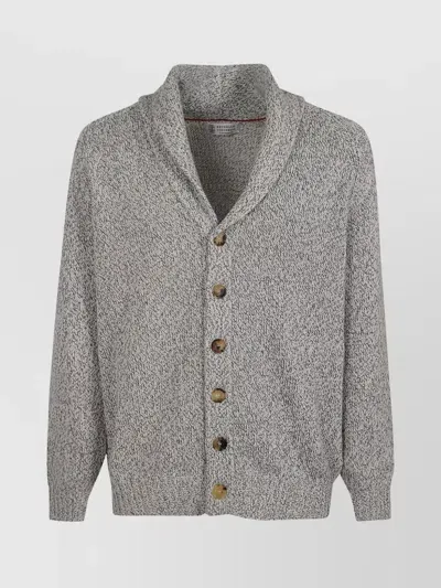 Brunello Cucinelli Cashmere Shawl Collar Cardigan In Grey