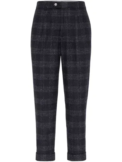 Brunello Cucinelli Check-pattern Trousers In Black