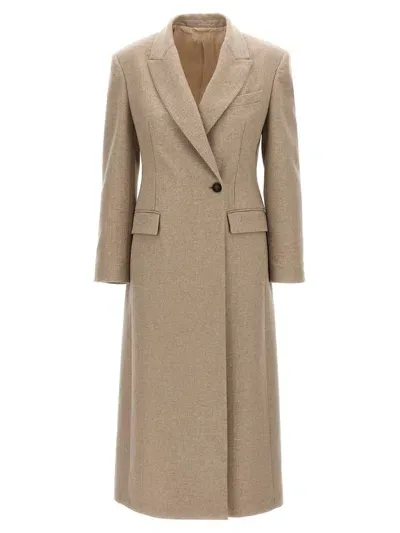 Brunello Cucinelli Single Breasted Wool Coat In Beige