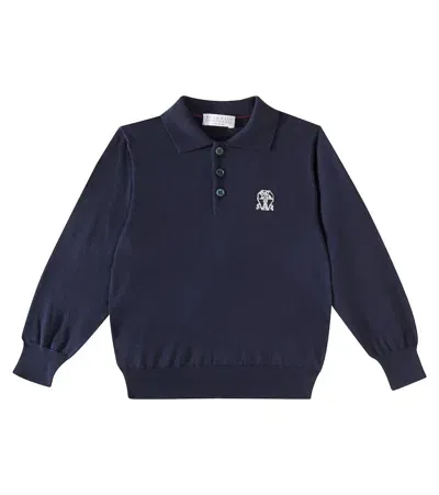 Brunello Cucinelli Kids' Cotton Polo Sweater In Blue