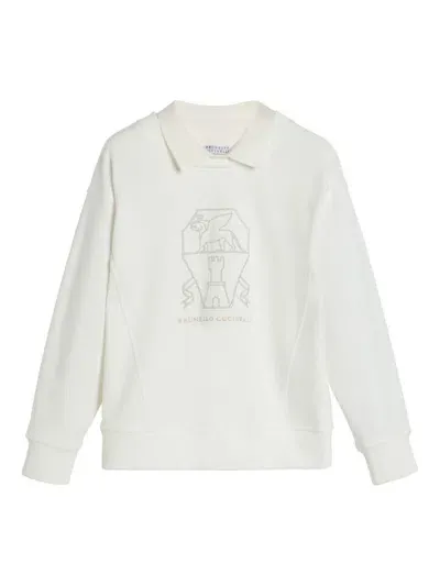 Brunello Cucinelli Kids' Embroidered-logo Sweatshirt In White