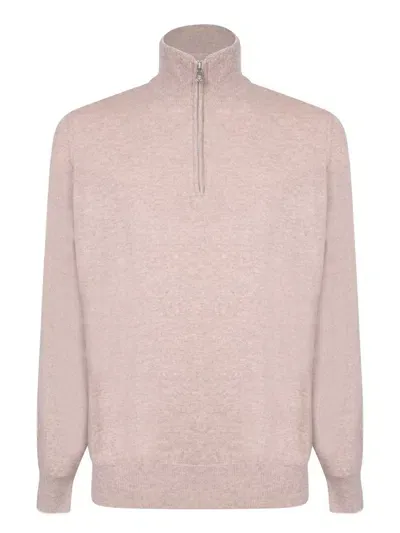 Brunello Cucinelli Quarter-zip Cashmere Jumper In Pink