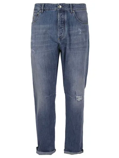 Brunello Cucinelli Faded Straight Leg Jeans In Blue