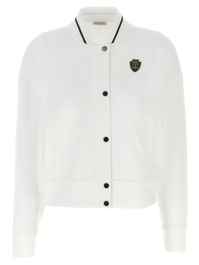 Brunello Cucinelli Logo Embroidery Cardigan In Bianco