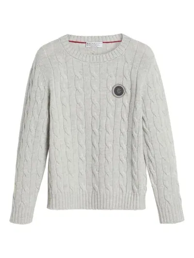 Brunello Cucinelli Kids' Logo-patch Cashmere Jumper In White