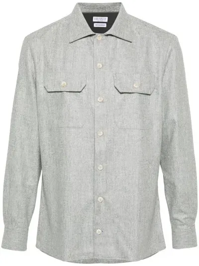 Brunello Cucinelli Wool Flannel Overshirt In Grey