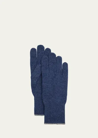 Brunello Cucinelli Men's Cashmere Contrast-trim Gloves In Light Grey