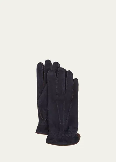 Brunello Cucinelli Men's Shearling-lined Leather Gloves In Navy