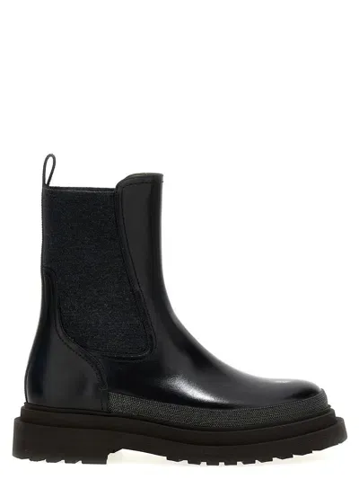 Brunello Cucinelli Chunky Sole Ankle Boots With Contrast Stitching In Black