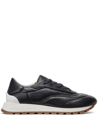 Brunello Cucinelli Monili-chain Leather Sneakers In Black