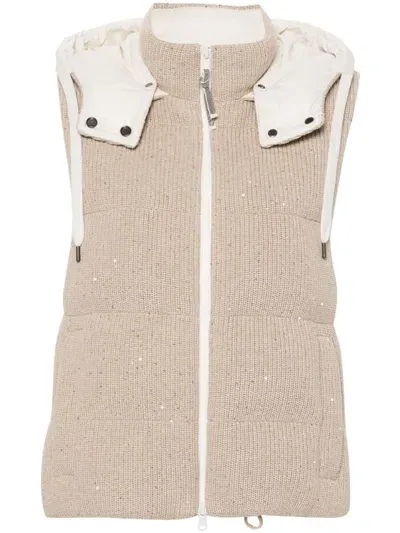 Brunello Cucinelli Sequin-embellished Padded Gilet In Neutrals