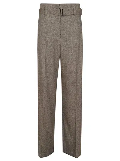 Brunello Cucinelli Macro Herringbone Linen Straight Pants In Grey