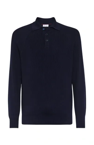 Brunello Cucinelli Cotton Polo Shirt In Blue