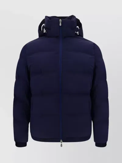 Brunello Cucinelli Quilted Padded Hooded Jacket In Indigo