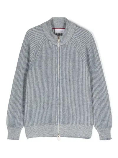 Brunello Cucinelli Kids' Ribbed-knit Cardigan In Blue