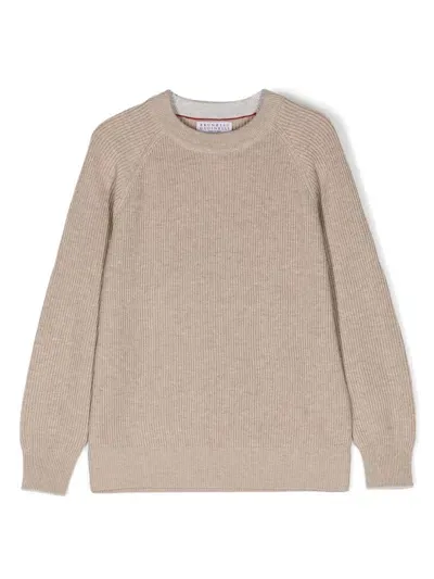 Brunello Cucinelli Kids' Ribbed-knit Sweater In Neutrals