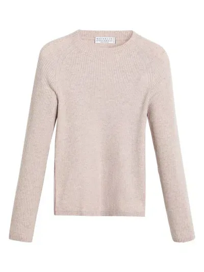 Brunello Cucinelli Kids' Ribbed Knit Sweater In Neutrals