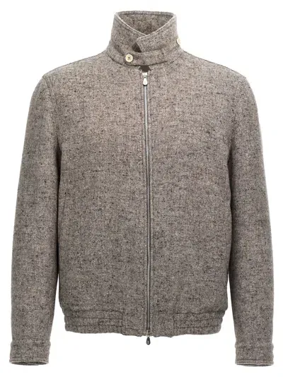 Brunello Cucinelli Silk Wool Jacket In Grau