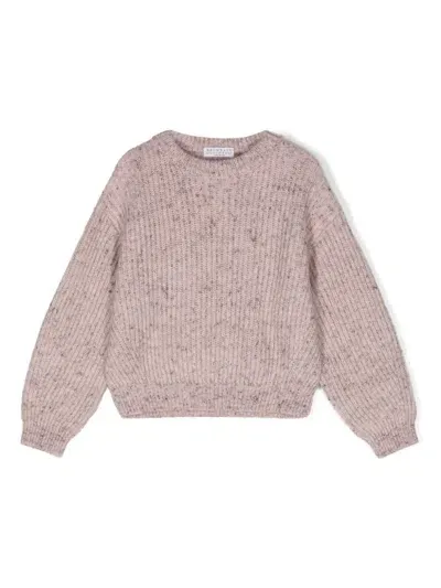 Brunello Cucinelli Kids' Speckle-knit Sweater In Pink