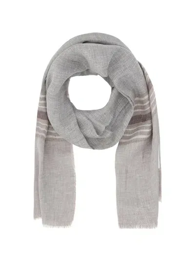 Brunello Cucinelli Striped Frayed Edge Scarf In Multi