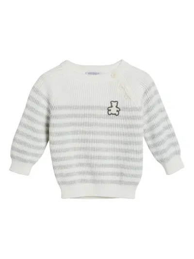 Brunello Cucinelli Babies' Striped Sweater In White