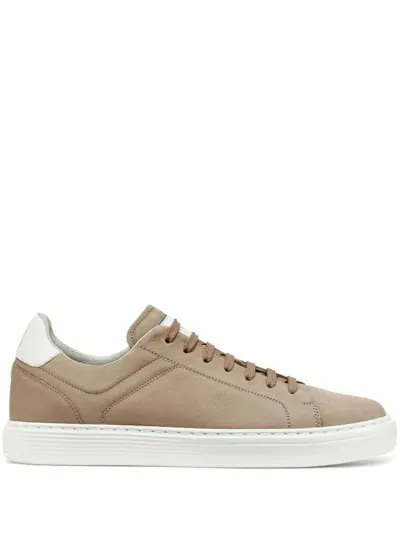 Brunello Cucinelli Suede Lace-up Sneakers In Beige