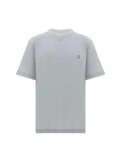 Brunello Cucinelli T-shirt In Perla/bianco/grigio Medio